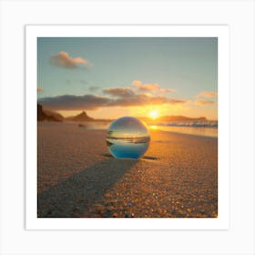Glass Ball On The Beach At Sunset Art Print