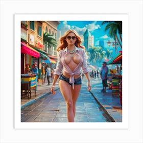 Woman Walking Down The Street 1 Art Print