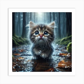 Kitten In The Rain Art Print