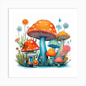 Colorful Mushrooms And Flowers Art Print