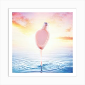 Heart Shaped Milk Bottle Suspended Mid Air Silhouetted Against A Pastel Hued Sunset Liquid Love Ca 1 Art Print