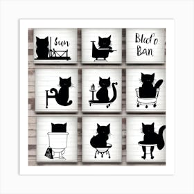 Set of 6 Black Cat Bathroom Wall Art, Bathroom Wall Decor Set, Cute Black Cat In Bath Artwork, Cat On Toilet Print, Cat Lover Gift Art Print