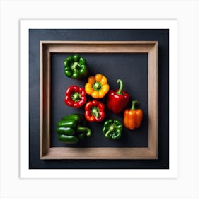 Peppers In A Wooden Frame 1 Art Print