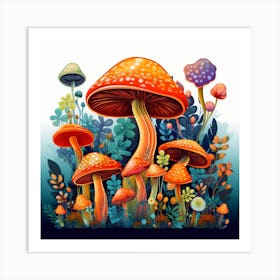 Mushrooms In The Forest 22 Art Print