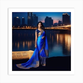 Blue Silk Saree Art Print