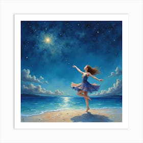 Watercolor Dancer In Tranquil Starry Night Scene 1 Art Print