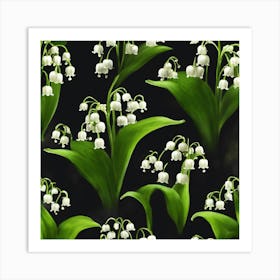 Rustic May Birth Flower Lily Of The Valley Black Green 1 Art Print