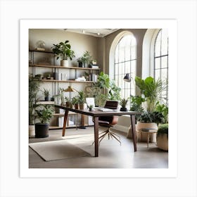 Home Office With Plants Art Print