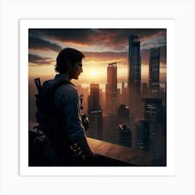 Man Looking Out Over A City Art Print