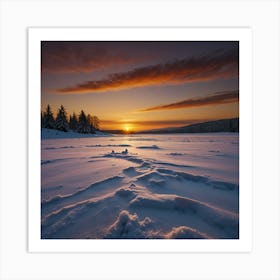 Sunset Over A Frozen Lake 1 Art Print