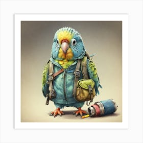 Parrot With Backpack 1 Art Print