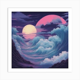 Moon Over The Ocean Art Print