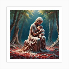 Mother And Child In The Forest Art Print