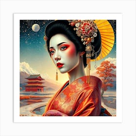 Geisha In Orange Kimono Art Print