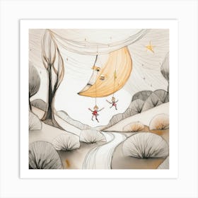 Moon And Stars Art Print