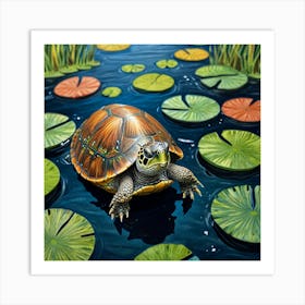 Turtle In Pond Art Print