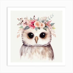 Owl With Flowers Art Print