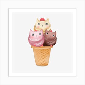 Ice Cream Cone With Cats Art Print