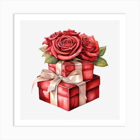 Red Roses In A Gift Box 5 Art Print