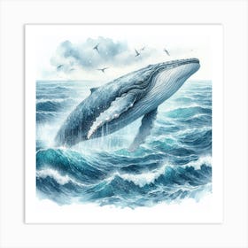 Sea Whale In Motion, Sea Whale Watercolour Art Print 3 Art Print