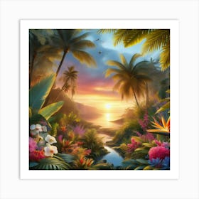 Tropical Landscape At Sunset 1 Art Print