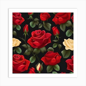 Seamless Pattern With Roses Art Print