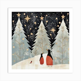 Penguins In The Snow Art Print