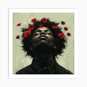 Man With Flowers On His Head Art Print