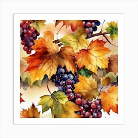 Autumn Leaves And Grapes Art Print