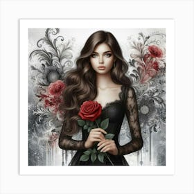 Girl With A Rose 1 Art Print