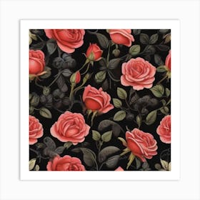 Roses On Black 1 Art Print