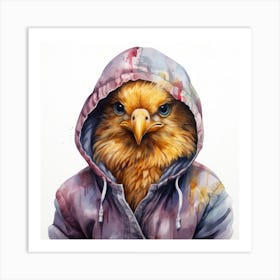 Watercolour Cartoon Chicken In A Hoodie Art Print