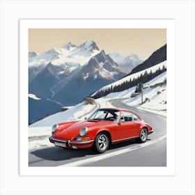 A Porsche 911 In The Route Des Grandes Alpes Illustration art print 1 Art Print