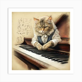 Cat Playing Piano 6 Art Print