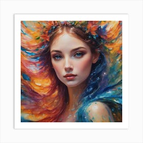 Girl With Colorful Hair Art Print