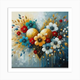 Heart With Flowers acrylic painting Art Print