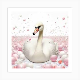 Swan With Balloons Art Print