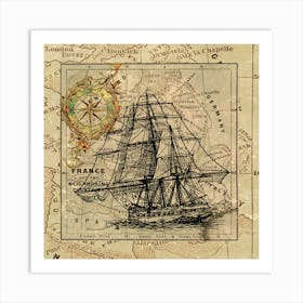 Ship Map Navigation Vintage 1 Art Print