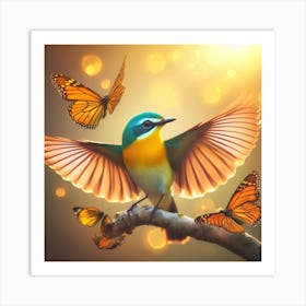 Butterfly And Bird Art Print