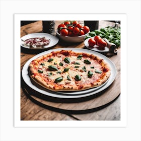 Pizza On A Wooden Table Art Print