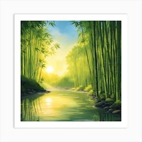 A Stream In A Bamboo Forest At Sun Rise Square Composition 151 Art Print