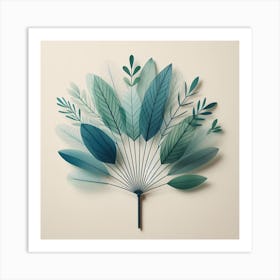 Scandinavian style, Fan of green-blue transparent leaves 5 Art Print