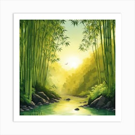 A Stream In A Bamboo Forest At Sun Rise Square Composition 287 Art Print