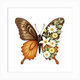 Butterfly With Flowers 3 Art Print