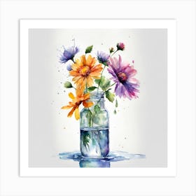 Watercolor Flowers In A Jar Art Print