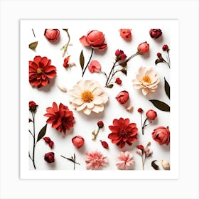 Flowers Flat Lay On White 1 Art Print