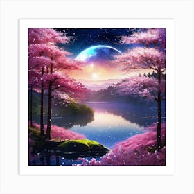 Pink Trees In The Moonlight 1 Art Print