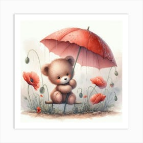 Teddy Bear With Umbrella Art Print