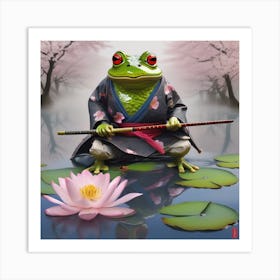 Frog Samurai In Battle Stance Art Print