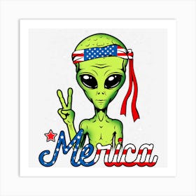 Alien Merica 4th Of July American Usa Flag Ufo Art Print